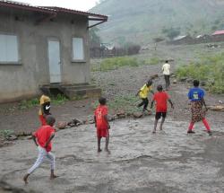 Kids playing soccer in Djibouti